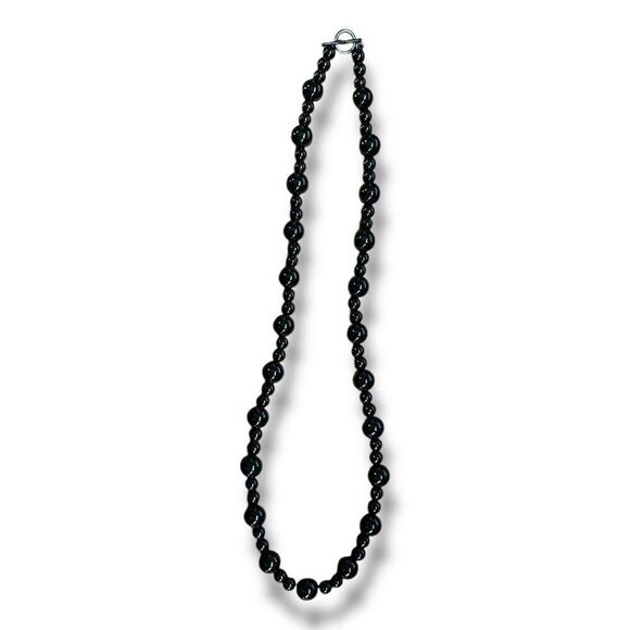 18-Inch Vintage Black Glass Bead Necklace with Toggle Clasp - Picture 6 of 8